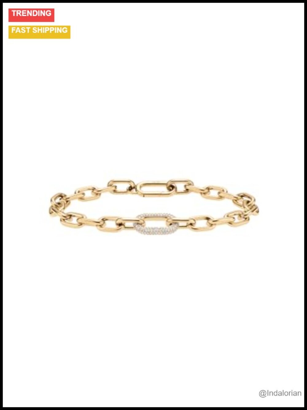 Chunky CZ Crystal Link Chain Bracelet 316L Stainless Steel Gold Plated